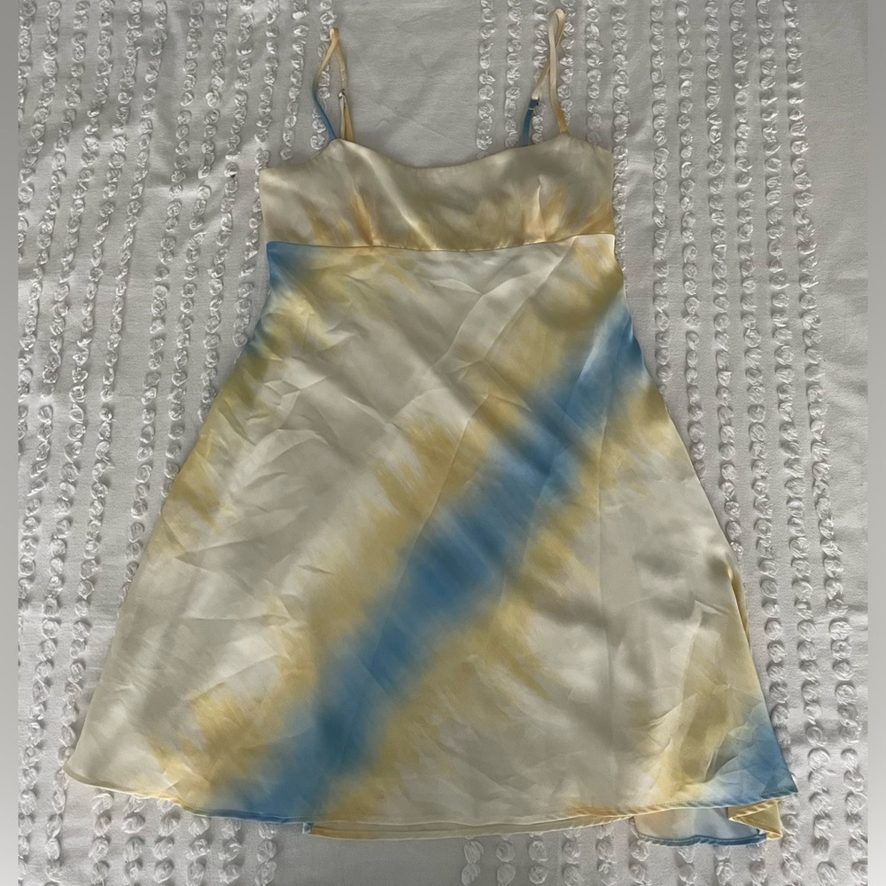 zara blue and yellow satin mini dress